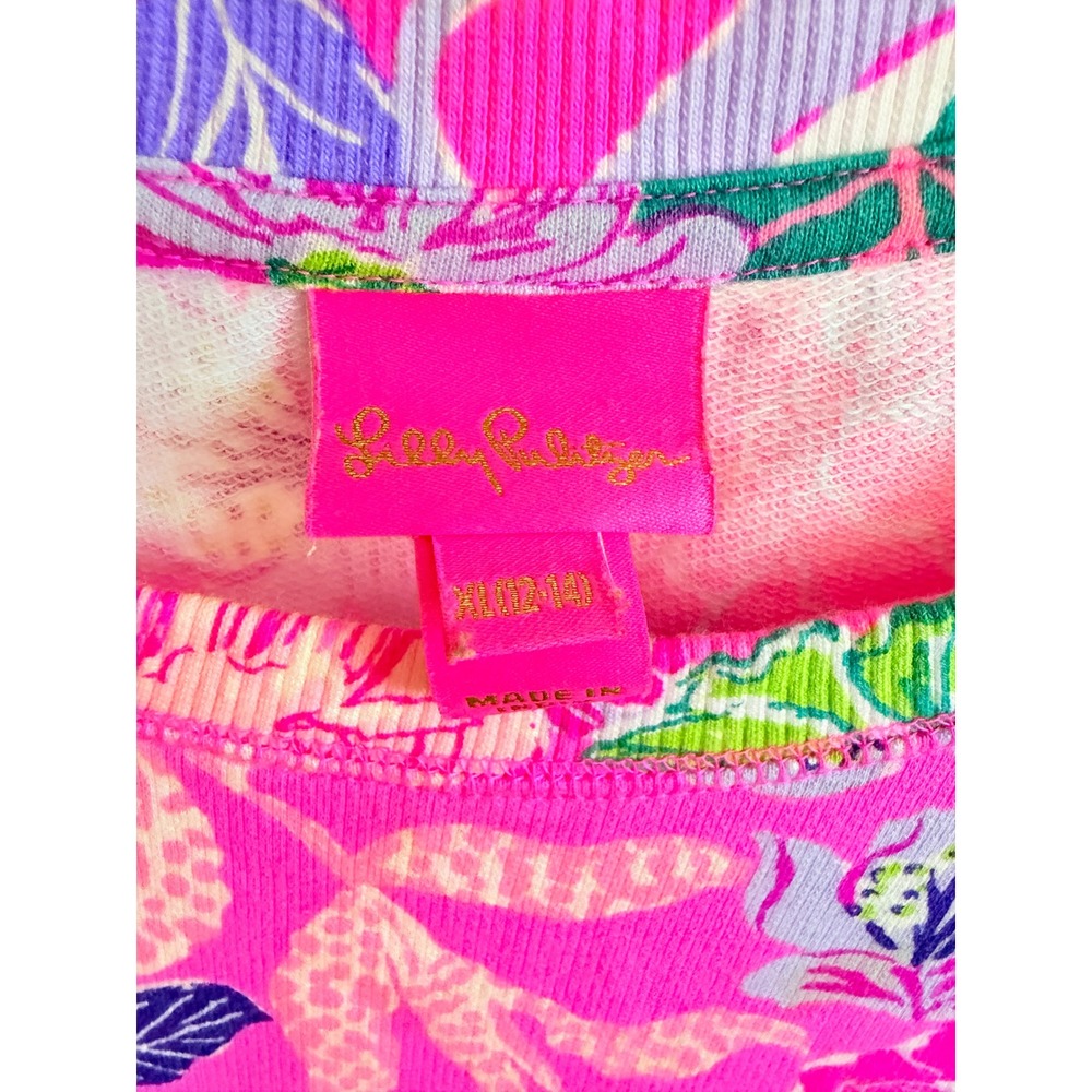 Lilly Pulitzer Girls XL 12-14 Pink Floral French Terry Long Sleeve Pocket Dress - Picture 3 of 6